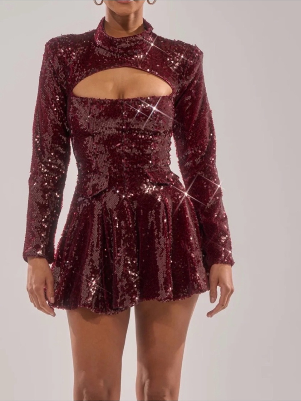 AKIRA Burgundy Sequin Skater Mini Dress